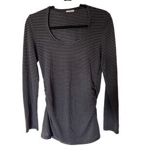 Soon Maternity Black and Gray Striped Ruched Long Sleeve Tee SZ L